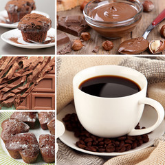 Coffee and chocolate, tasty collage