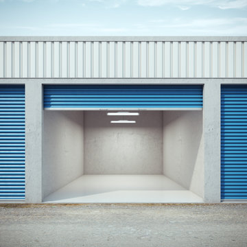 Empty storage unit with opened door