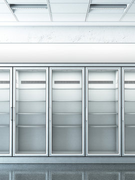 store with an empty fridge
