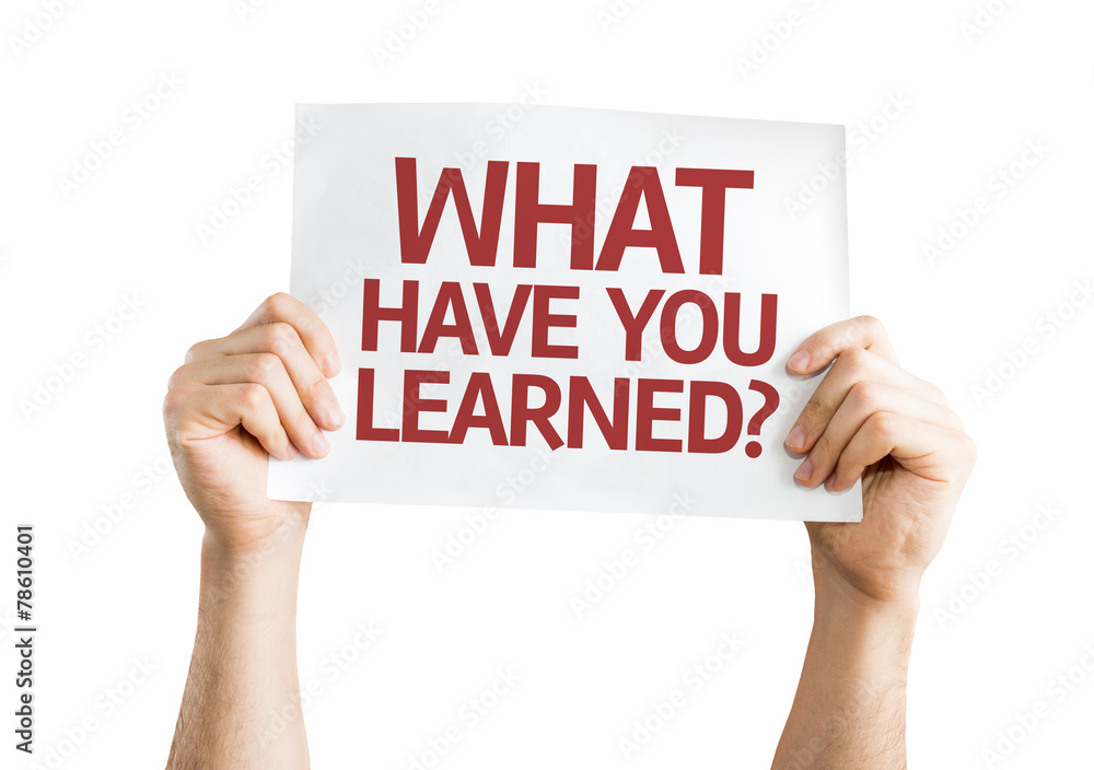 Wall mural what have you learned? card isolated on white background