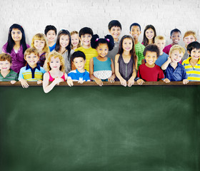 Multi-Ethnic Group of Children Empty Billboard Concept