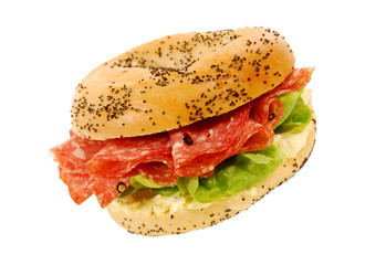 Salami ham bagel sandwich