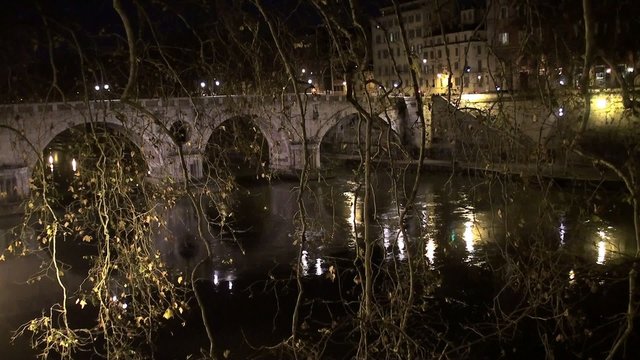 Bridge Ponte Sisto over the river Tiber at night. Rome
