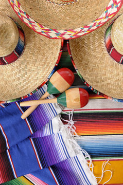 Mexican sombreros with maracas and traditional serape blankets Mexico cinco de mayo fiesta