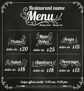 Restaurant Food Menu Design with Chalkboard Background