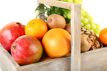 Assortment of fruits in box close-up