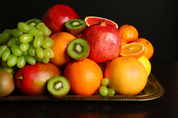 Assortment of fruits on table, close-up