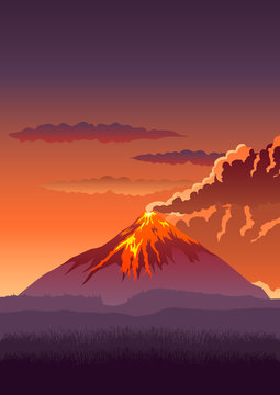 Vector illustration of a volcano erupting