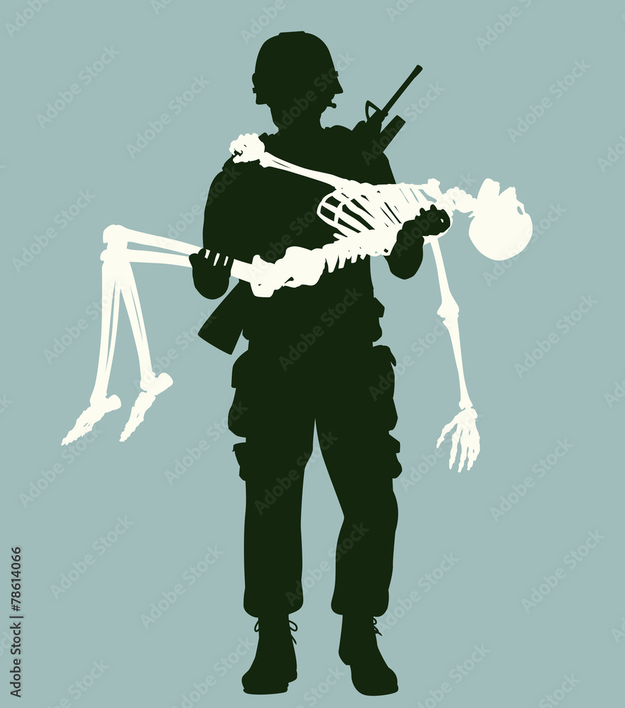 Wall mural Soldier carrying skeleton