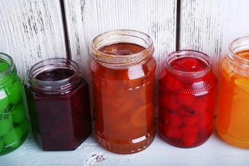 Homemade jars of fruits jam