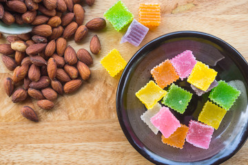 Almonds and colorful dessert for healthy