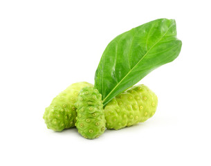 Noni fruits on white background