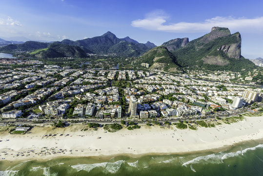 Aerial view of Rio De Janeiro's Barra Da Tijuca beachfront
