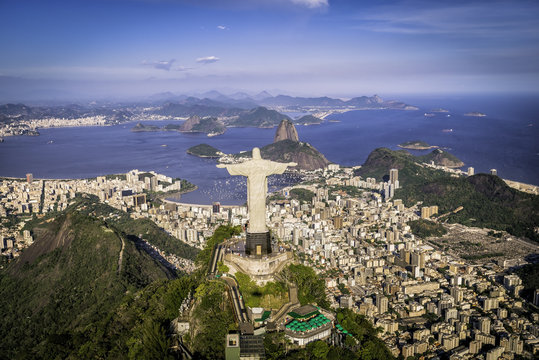 Aerial view of Christ, symbol of Rio de Janeiro, Brazil