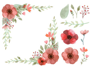 Set of flowers and leaves vector