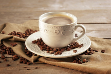 Cup of coffee on table close-up