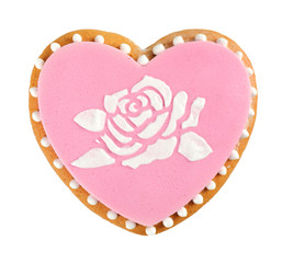 Heart shaped cookie for valentines day isolated on white