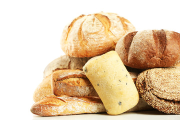 Different fresh bread, isolated on white