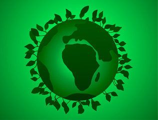 Vector illustration of Earth Day, Green Planet with leaves