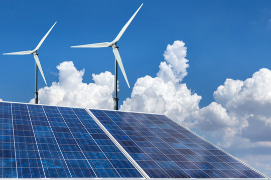 solar panels and wind turbines renewable energy