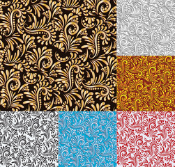 Six Floral  Seamless Pattern Vector Background.