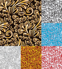 Six Floral  Seamless Pattern Vector Background.