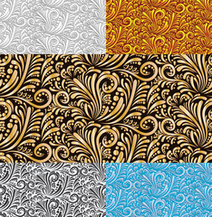 Five Floral  Seamless Pattern Vector Background.