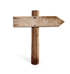 old wooden right arrow road sign isolated