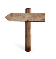 old wooden left arrow road sign isolated