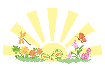 Fototapeta premium sun with flora and fauna - vector illustration