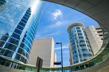 Fototapeta na wymiar Skyscrapers against blue sky in downtown of Houston, Texas
