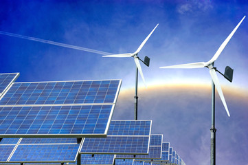 solar panels and wind turbines  energy from nature