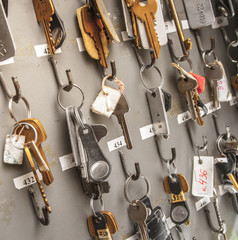 Office room keys with tags