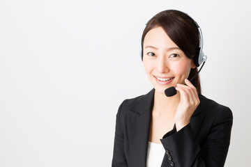 asian operator on white background