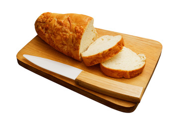 Lucianas bread and ceramic knife isolated on white