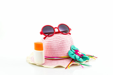 Pink woven hat.