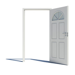 Opened white door with shadow