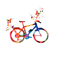 Fototapeta na wymiar Colorful bicycle with butterflies background