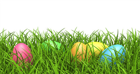 Fototapeta premium Ostereier, Gras, Rasen, Wiese, versteckt, bunte Eier, Ei, Egg