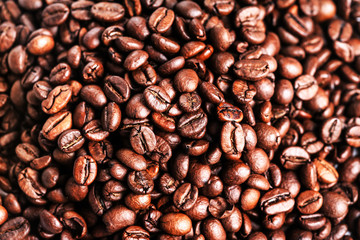 Roasted coffee beans, can be used as a background. Closeup, macr