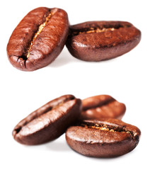 Collection of Roasted Coffee Beans isolated on white background.