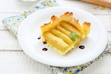 Rhubarb pie on a plate