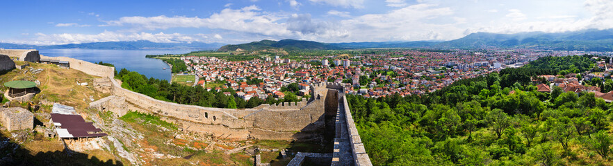 Old ruins of castle in Ohrid, Macedonia - obrazy, fototapety, plakaty