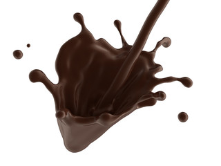 coffee or hot chocolate drink dynamic splash isolated on white