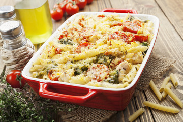Casserole pasta with chicken and broccoli