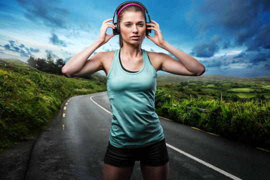Female Runner with Headphones