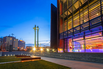 Obraz premium European Solidarity square with cross monument in Gdansk