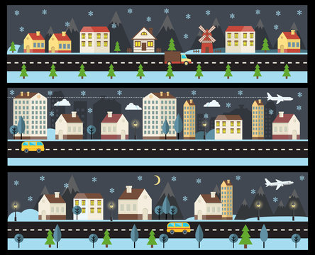 Winter Cityscape In Flat Style