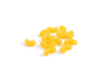 Raw Elbow Macaroni (Gomiti Pasta) Isolated on White Background