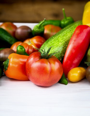 Fototapeta na wymiar tomatoes, peppers , squash , zucchini , pepperoni